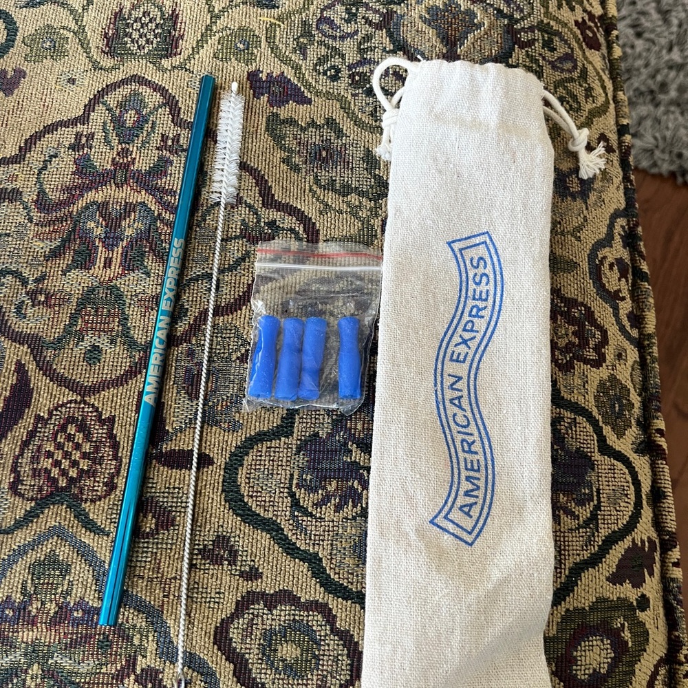 American Express Blue Reusable Straw Set